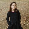 Dress BARBORA Black / T1d Girls Long Sleeve Dress A line Twirly / Casual Bow Tie Dress/ Cotton dress with pockets / Size 5-12 Years