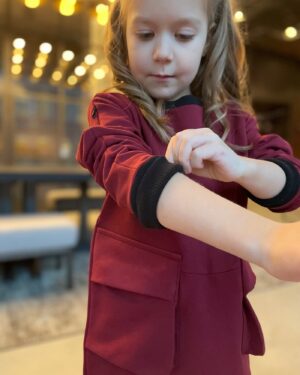 Dress EMA Bordo / T1d Girls Long Sleeve Dress / Casual / Cotton dress with pockets / Size 5-12 Years