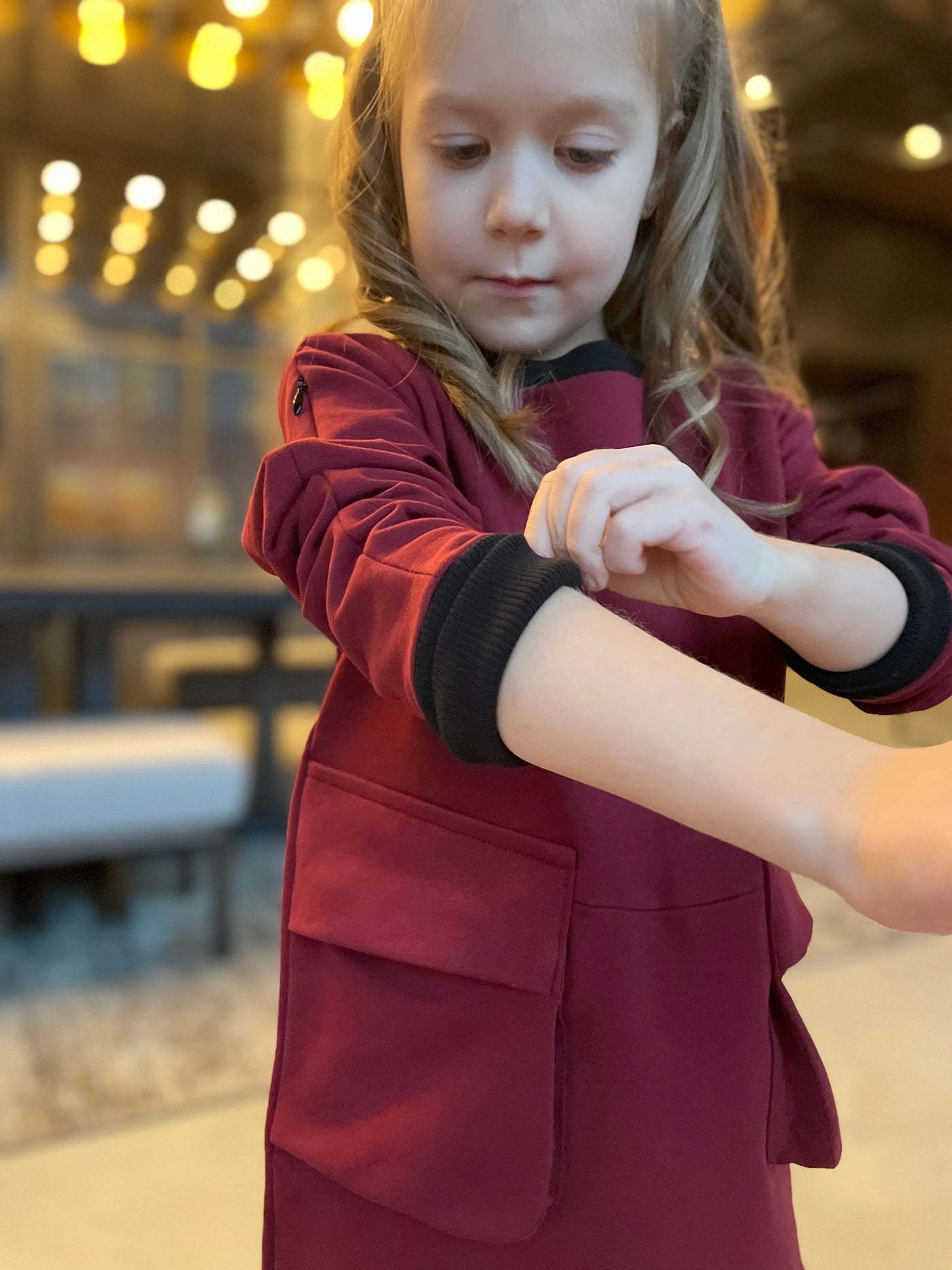 Dress EMA Bordo / T1d Girls Long Sleeve Dress / Casual / Cotton dress with pockets / Size 5-12 Years