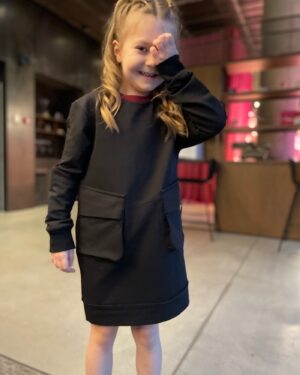 Dress EMA Black / T1d Girls Long Sleeve Dress / Casual / Cotton dress with pockets / Size 5-12 Years