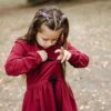 Dress BARBORA Bordo / T1d Girls Long Sleeve Dress A line Twirly / Casual Bow Tie Dress/ Cotton dress with pockets / Size 5-12 Years