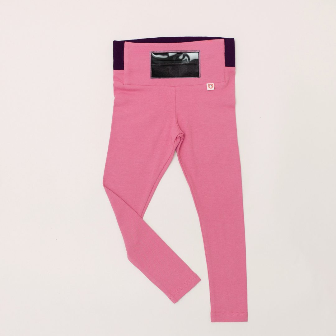Leggings Pink with transparent front pocket/ T1d leggings / size 3-14Y