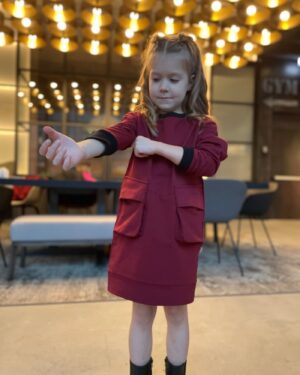 Dress EMA Bordo / T1d Girls Long Sleeve Dress / Casual / Cotton dress with pockets / Size 5-12 Years