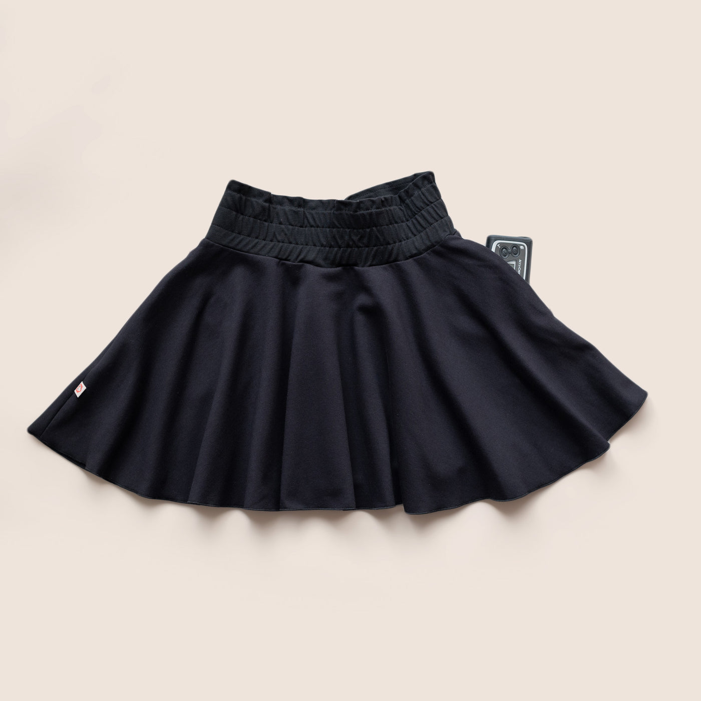 Girls Skirt Pure Black with pockets / T1d / Kid Cotton Circle Skirt / (3-12Yrs)