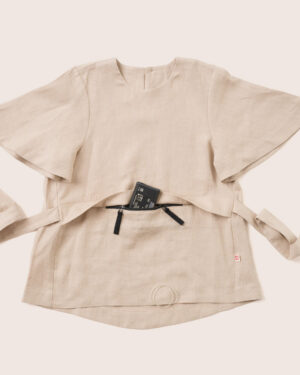 Pure linen top for girls / T1D detailed shirt / half sleeves / wide pockets / pure linen