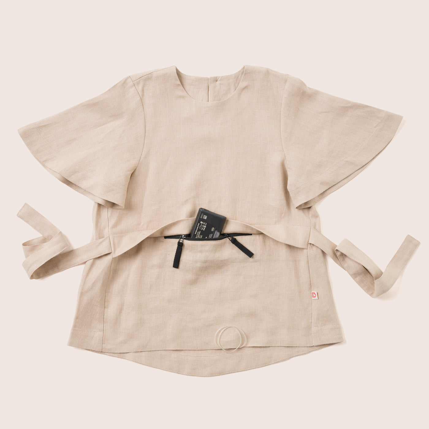 Pure linen top for girls / T1D detailed shirt / half sleeves / wide pockets / pure linen