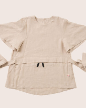 Pure linen top for girls / T1D detailed shirt / half sleeves / wide pockets / pure linen