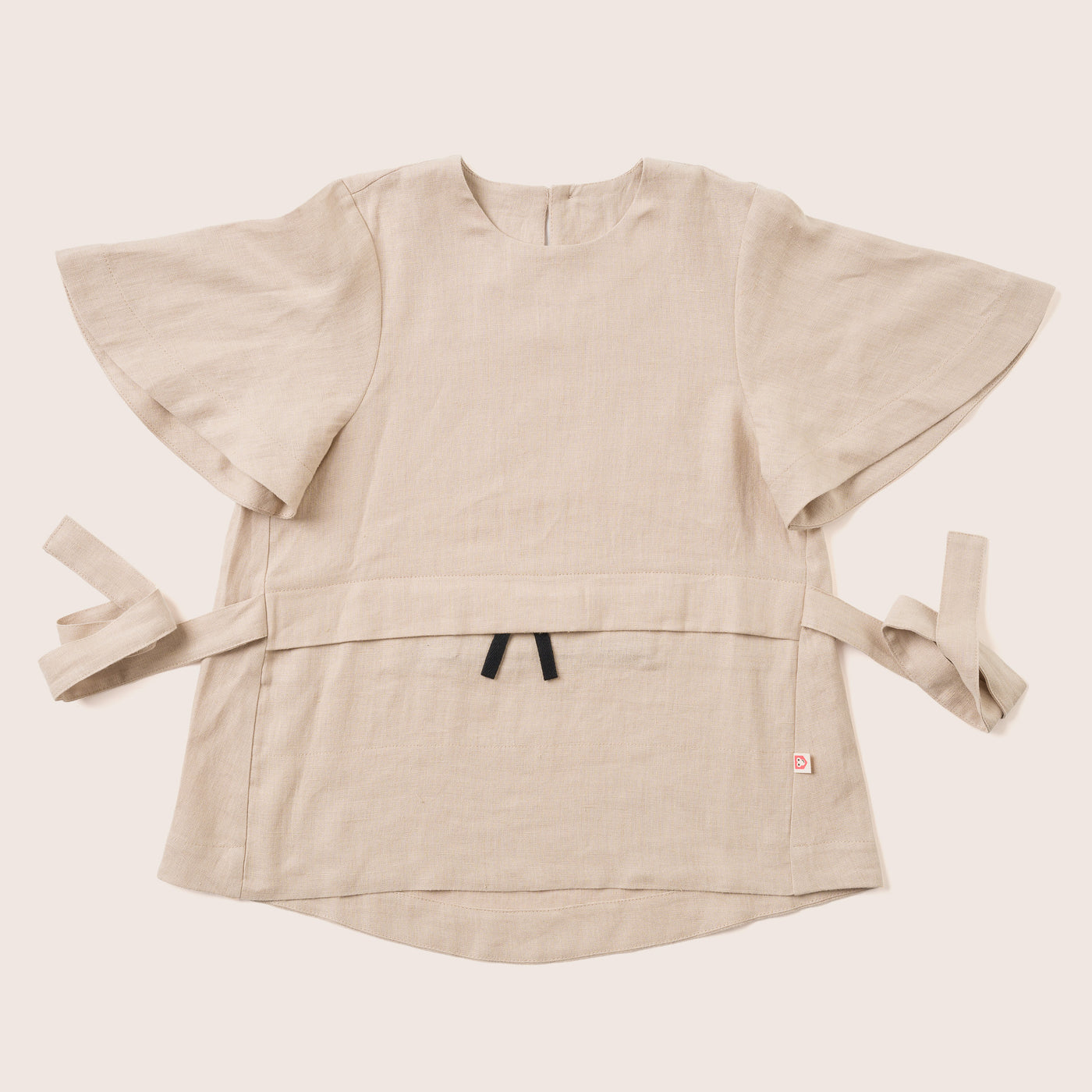 Pure linen top for girls / T1D detailed shirt / half sleeves / wide pockets / pure linen